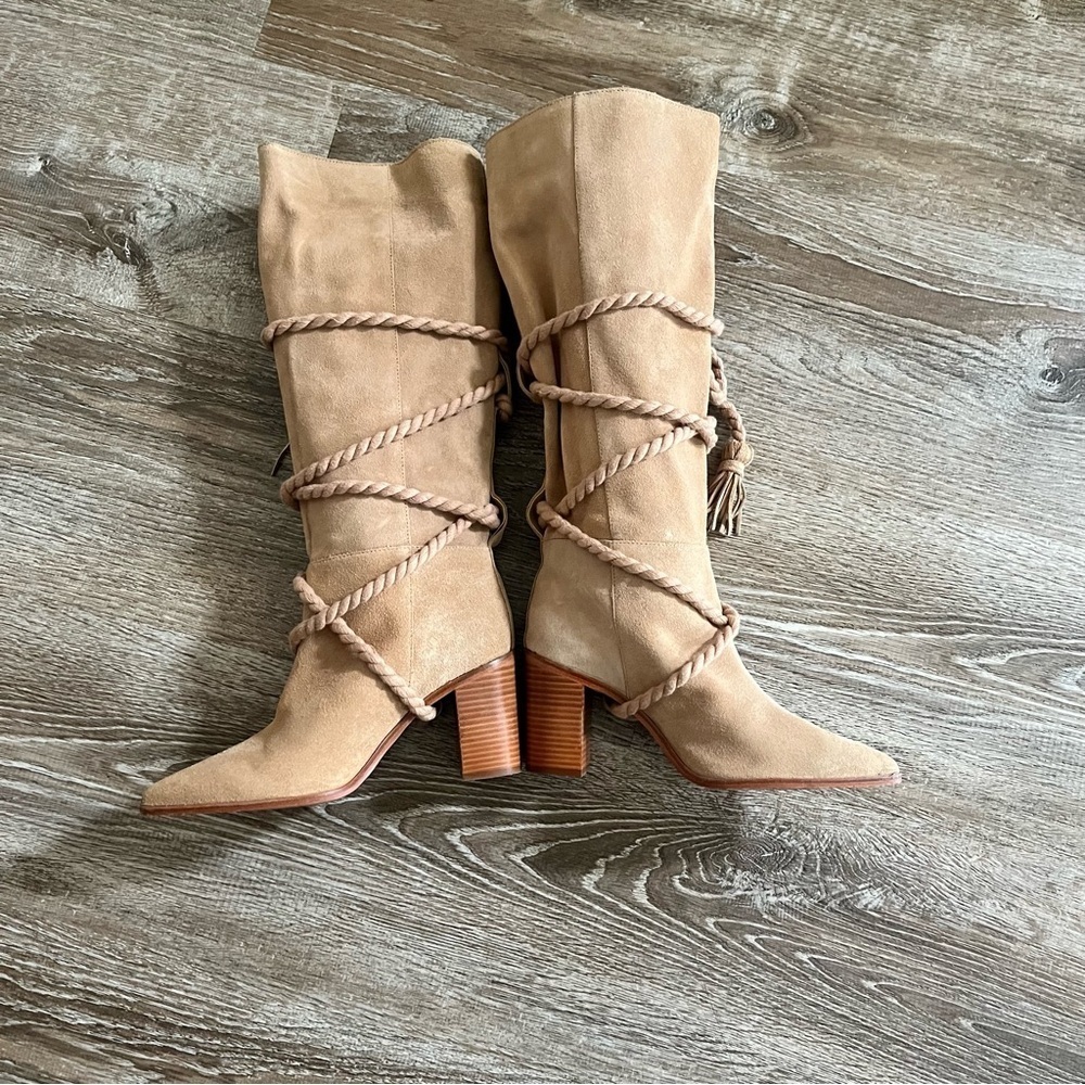 SCHUTZ Women 7.5 Nataly Cow Suede Honeycomb Rope Suede Boots Anthropology Brazil - Picture 4 of 9